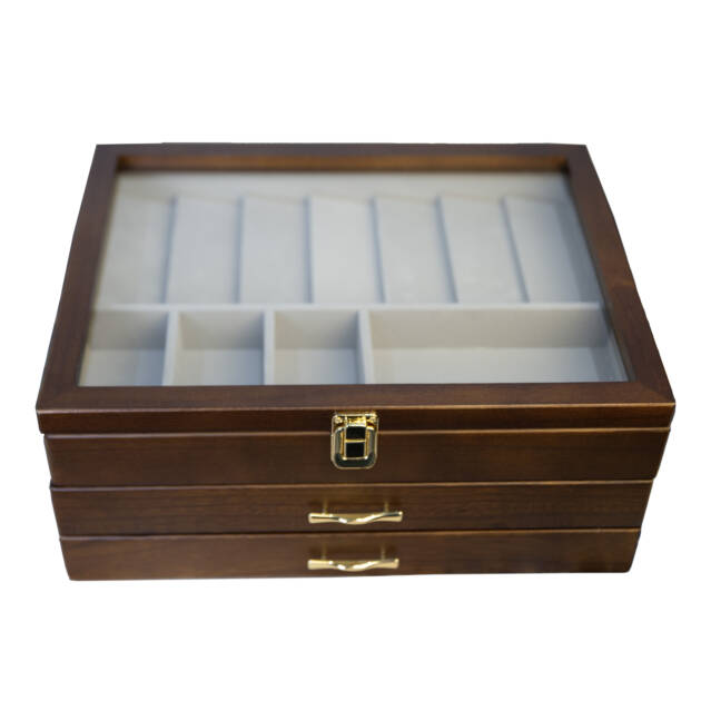 EDC Storage Chest — Wood & Glass Display Case with Drawers
