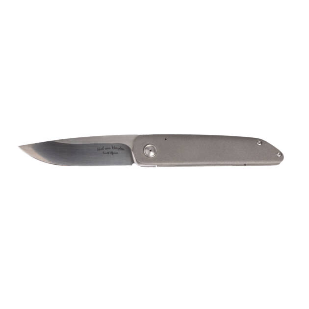 Niel van Heerden Custom Knives – Front Frame Lock, Becut Stainless, Sandblasted Titanium